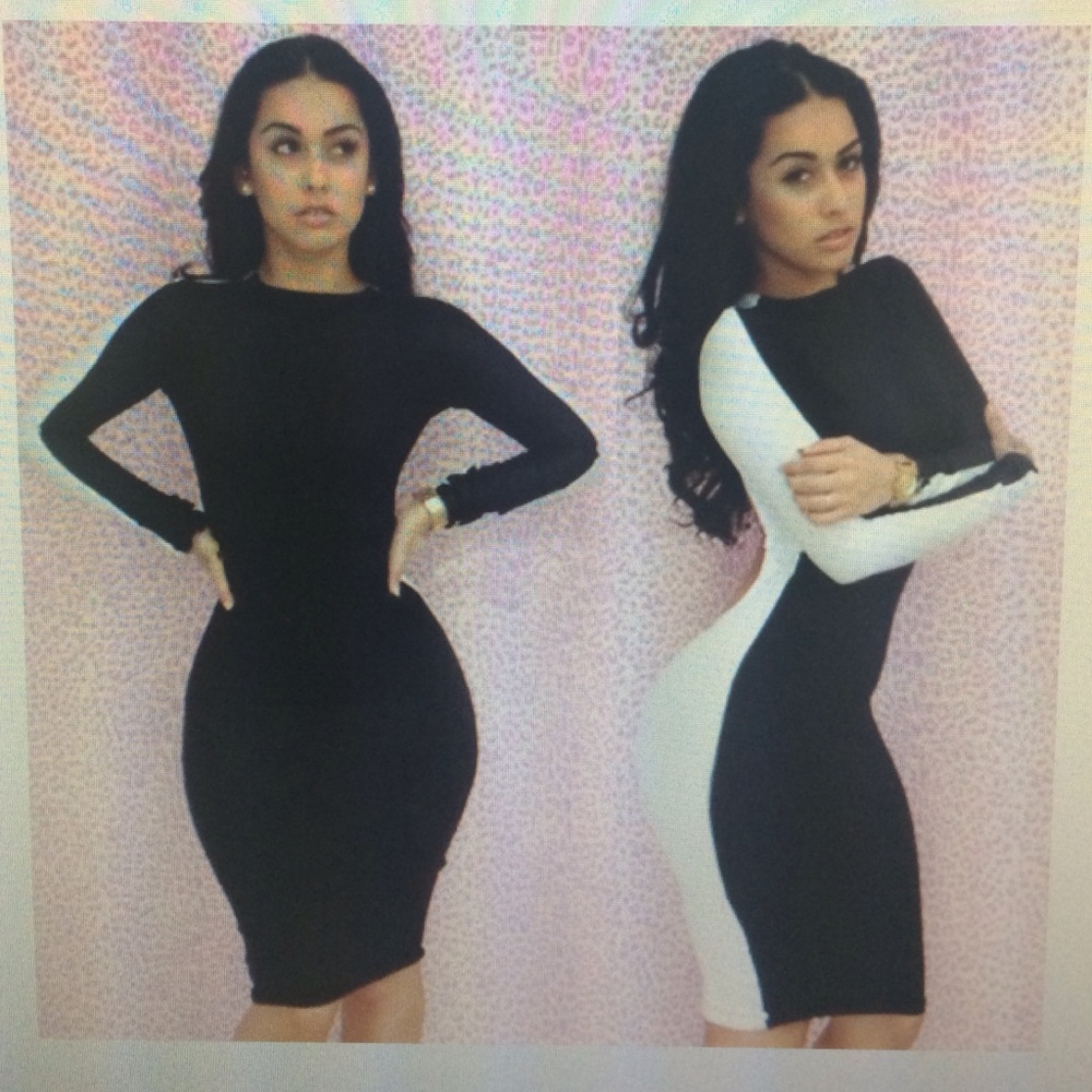 Black and white nylon bodycon sexy dress.